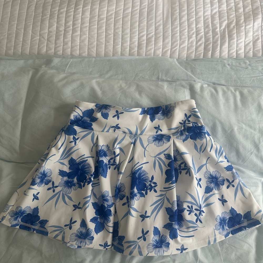 LoveShackFancy Blue and White Floral Mini Skirt